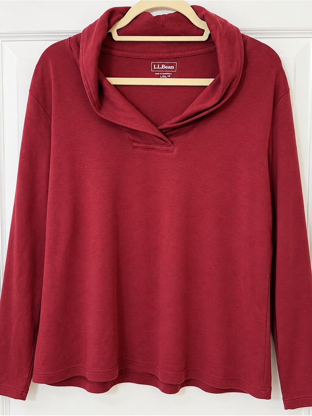 LL Bean Womens Red Cowl Neck Pullover Top Long Sleeve Casual Soft Knit